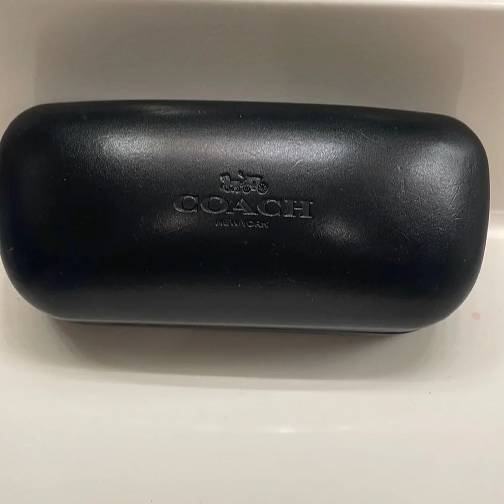 COACH SUNGLASSES CASE ONLY. Black with velvet interior. Gold “COACH” imprint.